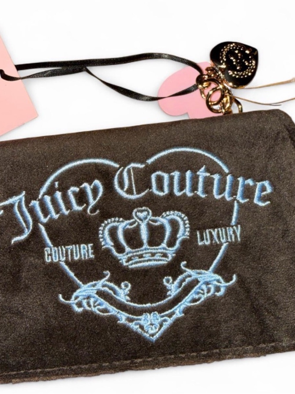 NWT Juicy Couture Velour Heart Wallet – Chocolate & Baby Blue